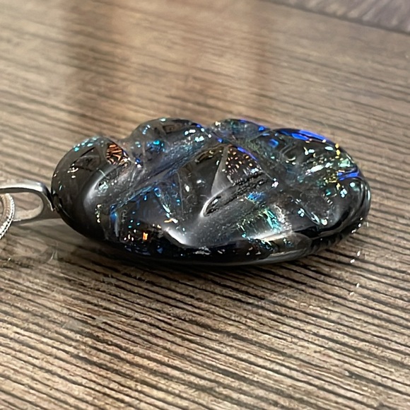 Dichroic Glass Quilted Glass Pendant & Chain - Picture 5 of 15